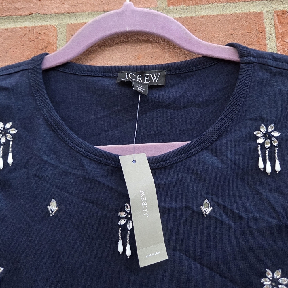 J. Crew Crystal-embellished crewneck T-shirt Size Medium - Picture 3 of 8